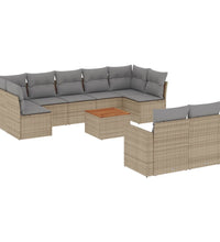 10-tlg. Garten-Sofagarnitur mit Kissen Beige Poly Rattan
