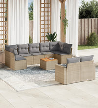 10-tlg. Garten-Sofagarnitur mit Kissen Beige Poly Rattan