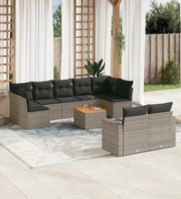 10-tlg. Garten-Sofagarnitur mit Kissen Grau Poly Rattan
