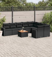 10-tlg. Garten-Sofagarnitur mit Kissen Schwarz Poly Rattan