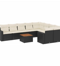 10-tlg. Garten-Sofagarnitur mit Kissen Schwarz Poly Rattan