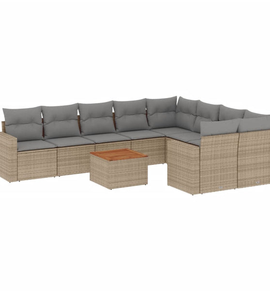 10-tlg. Garten-Sofagarnitur mit Kissen Beige Poly Rattan