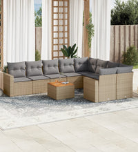 10-tlg. Garten-Sofagarnitur mit Kissen Beige Poly Rattan