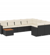 10-tlg. Garten-Sofagarnitur mit Kissen Schwarz Poly Rattan