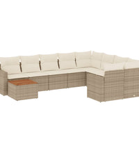 10-tlg. Garten-Sofagarnitur mit Kissen Beige Poly Rattan
