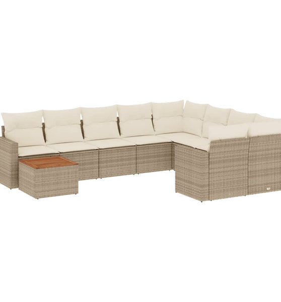 10-tlg. Garten-Sofagarnitur mit Kissen Beige Poly Rattan
