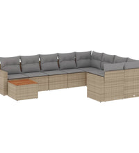 10-tlg. Garten-Sofagarnitur mit Kissen Beige Poly Rattan