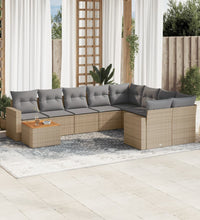 10-tlg. Garten-Sofagarnitur mit Kissen Beige Poly Rattan