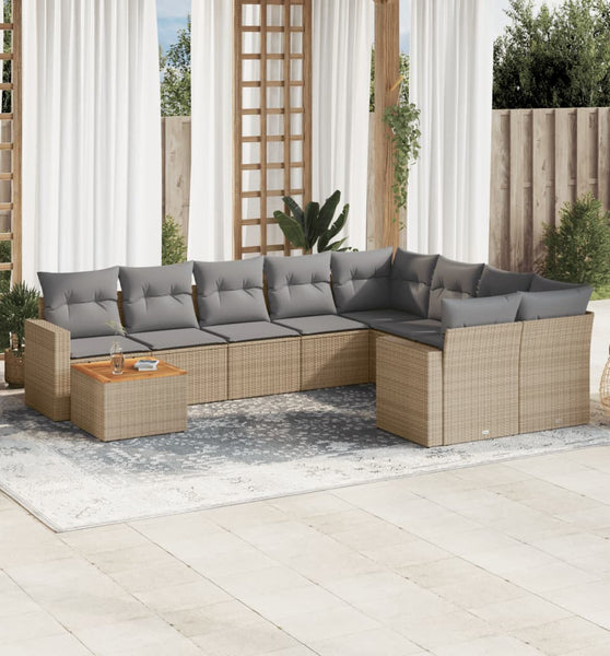 10-tlg. Garten-Sofagarnitur mit Kissen Beige Poly Rattan