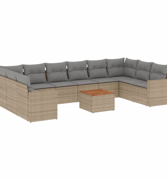11-tlg. Garten-Sofagarnitur mit Kissen Beige Poly Rattan