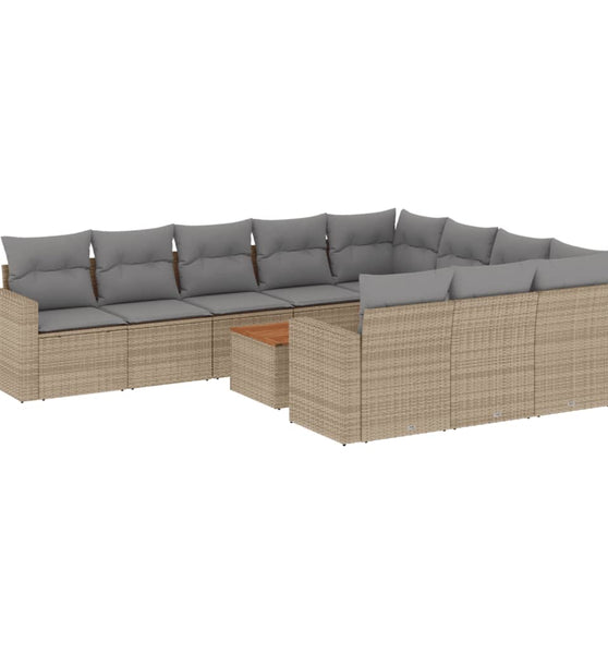11-tlg. Garten-Sofagarnitur mit Kissen Beige Poly Rattan