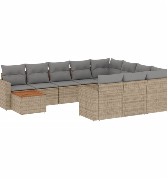 11-tlg. Garten-Sofagarnitur mit Kissen Beige Poly Rattan