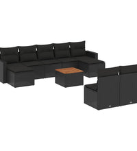 10-tlg. Garten-Sofagarnitur mit Kissen Schwarz Poly Rattan