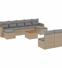 10-tlg. Garten-Sofagarnitur mit Kissen Beige Poly Rattan