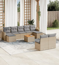 10-tlg. Garten-Sofagarnitur mit Kissen Beige Poly Rattan