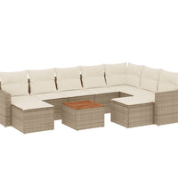 10-tlg. Garten-Sofagarnitur mit Kissen Beige Poly Rattan
