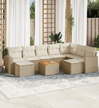 10-tlg. Garten-Sofagarnitur mit Kissen Beige Poly Rattan