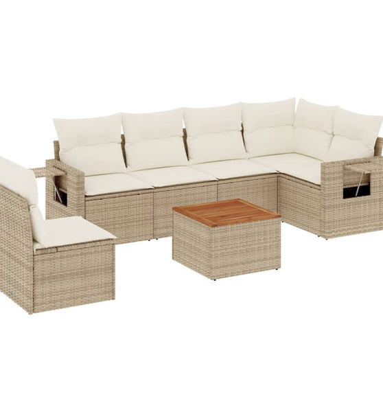 7-tlg. Garten-Sofagarnitur mit Kissen Beige Poly Rattan