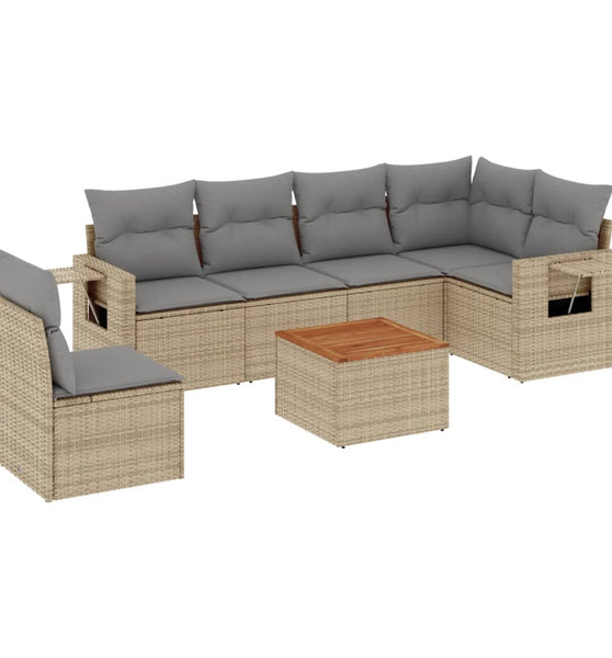 7-tlg. Garten-Sofagarnitur mit Kissen Beige Poly Rattan