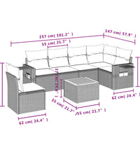 7-tlg. Garten-Sofagarnitur mit Kissen Beige Poly Rattan