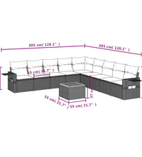 10-tlg. Garten-Sofagarnitur mit Kissen Schwarz Poly Rattan