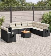 10-tlg. Garten-Sofagarnitur mit Kissen Schwarz Poly Rattan