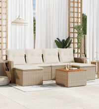 7-tlg. Garten-Sofagarnitur mit Kissen Beige Poly Rattan