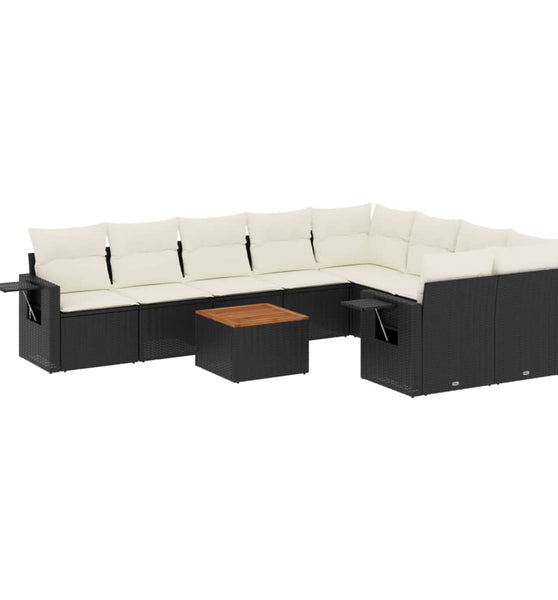 10-tlg. Garten-Sofagarnitur mit Kissen Schwarz Poly Rattan