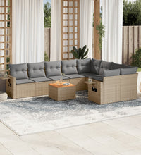 10-tlg. Garten-Sofagarnitur mit Kissen Beige Poly Rattan
