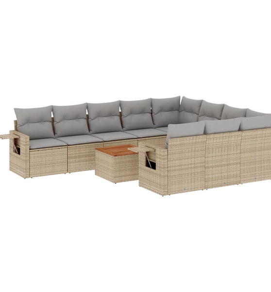 11-tlg. Garten-Sofagarnitur mit Kissen Beige Poly Rattan