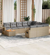 11-tlg. Garten-Sofagarnitur mit Kissen Beige Poly Rattan