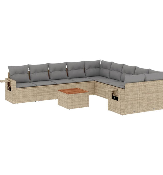 11-tlg. Garten-Sofagarnitur mit Kissen Beige Poly Rattan