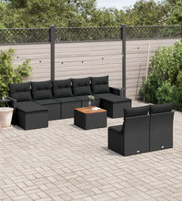 10-tlg. Garten-Sofagarnitur mit Kissen Schwarz Poly Rattan