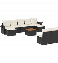 10-tlg. Garten-Sofagarnitur mit Kissen Schwarz Poly Rattan