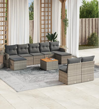 10-tlg. Garten-Sofagarnitur mit Kissen Grau Poly Rattan