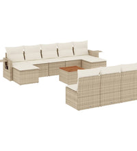 11-tlg. Garten-Sofagarnitur mit Kissen Beige Poly Rattan