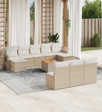 11-tlg. Garten-Sofagarnitur mit Kissen Beige Poly Rattan