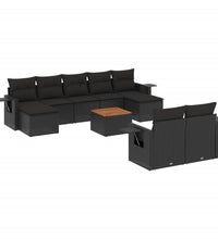 10-tlg. Garten-Sofagarnitur mit Kissen Schwarz Poly Rattan