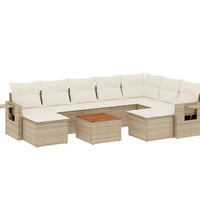 10-tlg. Garten-Sofagarnitur mit Kissen Beige Poly Rattan