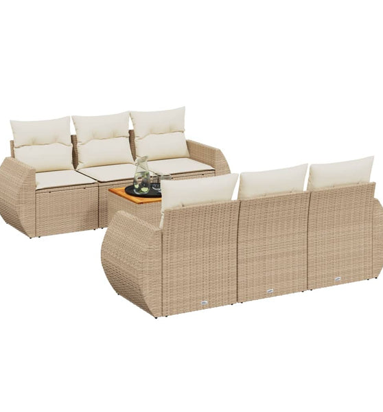 7-tlg. Garten-Sofagarnitur mit Kissen Beige Poly Rattan