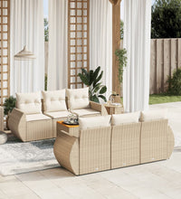 7-tlg. Garten-Sofagarnitur mit Kissen Beige Poly Rattan
