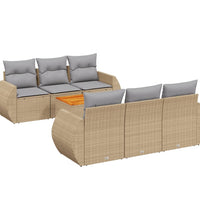 7-tlg. Garten-Sofagarnitur mit Kissen Beige Poly Rattan
