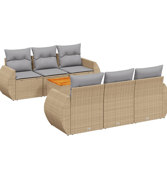 7-tlg. Garten-Sofagarnitur mit Kissen Beige Poly Rattan