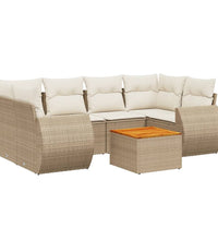7-tlg. Garten-Sofagarnitur mit Kissen Beige Poly Rattan