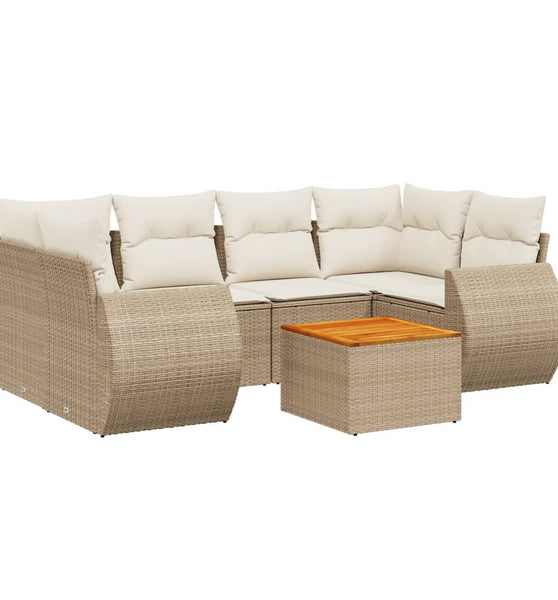 7-tlg. Garten-Sofagarnitur mit Kissen Beige Poly Rattan