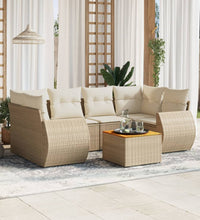 7-tlg. Garten-Sofagarnitur mit Kissen Beige Poly Rattan