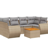 7-tlg. Garten-Sofagarnitur mit Kissen Beige Poly Rattan