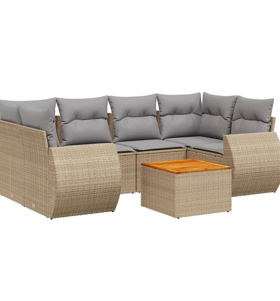 7-tlg. Garten-Sofagarnitur mit Kissen Beige Poly Rattan