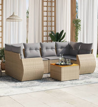 7-tlg. Garten-Sofagarnitur mit Kissen Beige Poly Rattan