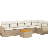 7-tlg. Garten-Sofagarnitur mit Kissen Beige Poly Rattan